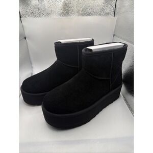 UGG CLASSIC MINI PLATFORM BLACK SUEDE SHEEPSKIN WOMEN'S BOOTS SIZE US 10 NEW